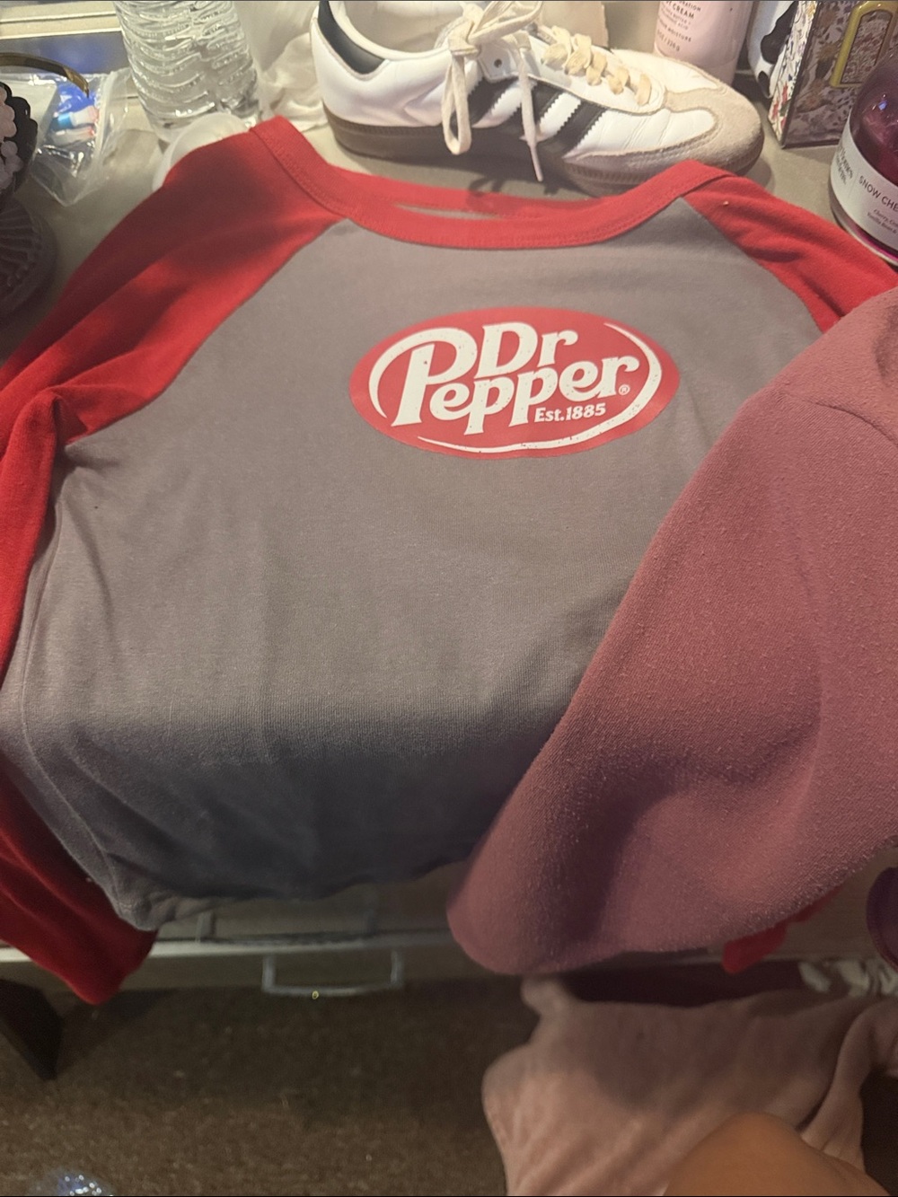 Dr Pepper Gray & Red Raglan Logo Tee and sweater  s&m